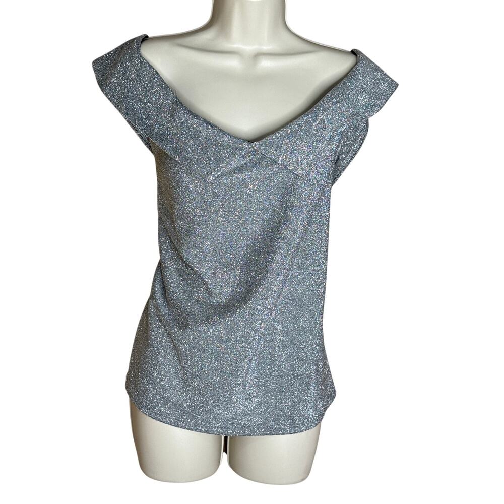 Unique Vintage Silver Off Shoulder Blouse Top 3X NWOT